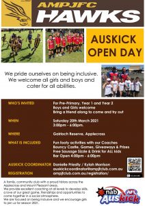 Hawks News: AMPJFC AUSKICK OPEN DAY