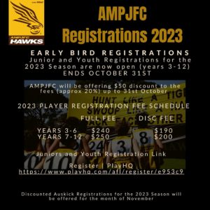 Hawks News: AMPJFC Registrations for 2023